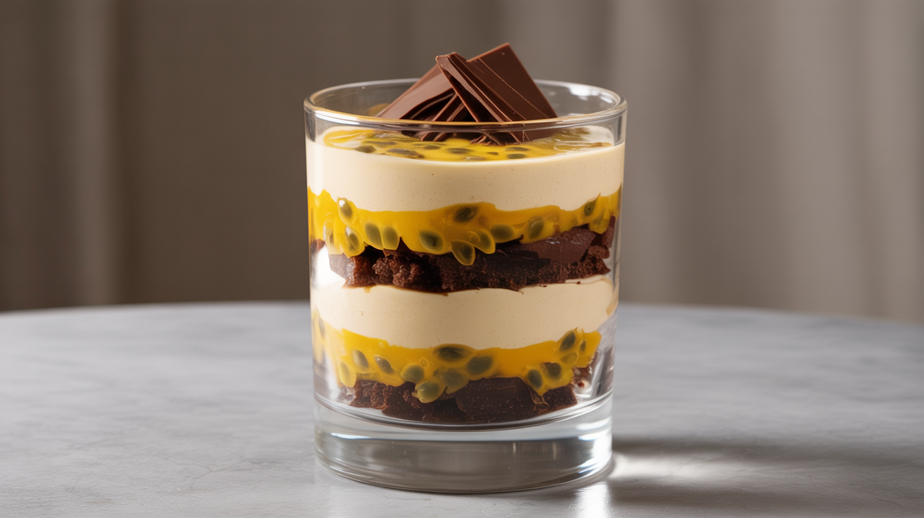 Copo da Felicidade com Brownie, Mousse de Maracujá e Brigadeiro