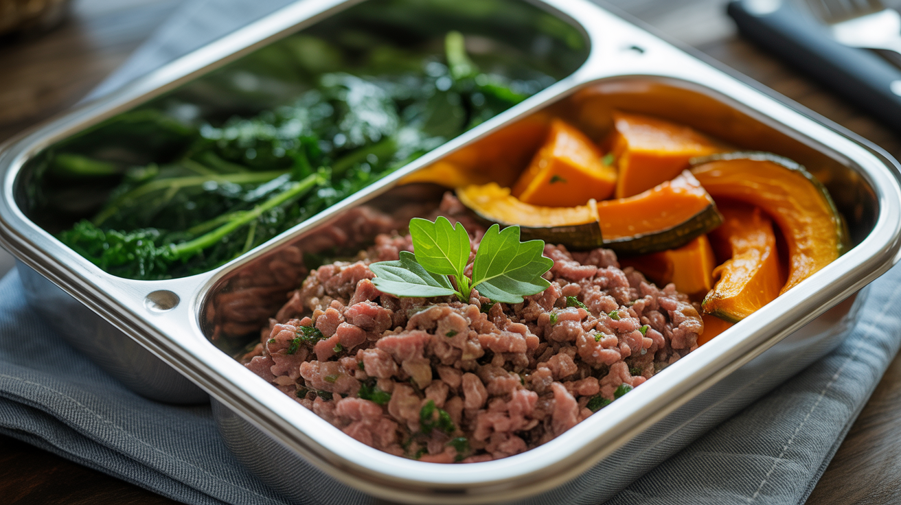 Picadinho de carne magra com abóbora assada e couve na Marmita