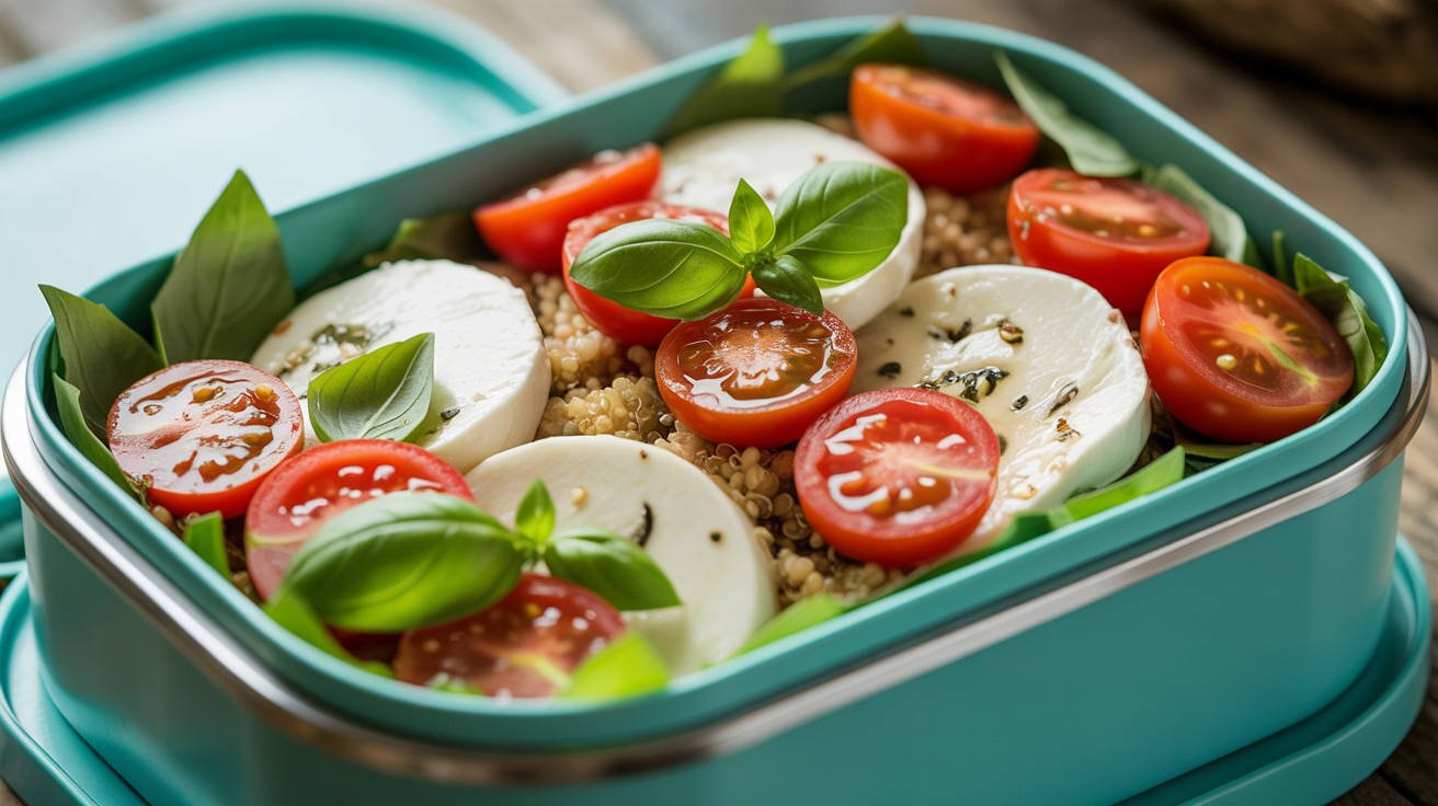 Salada Caprese com Quinoa na Marmita