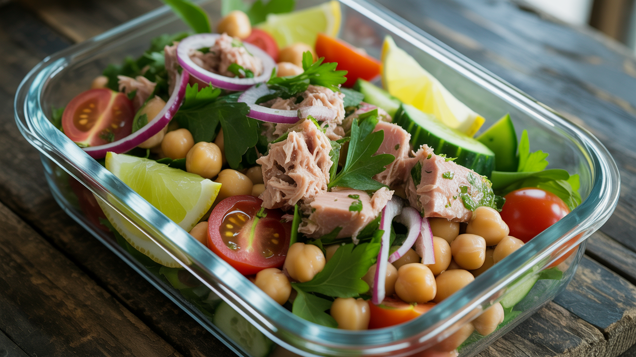 Salada de Atum com Grão-de-Bico na Marmita