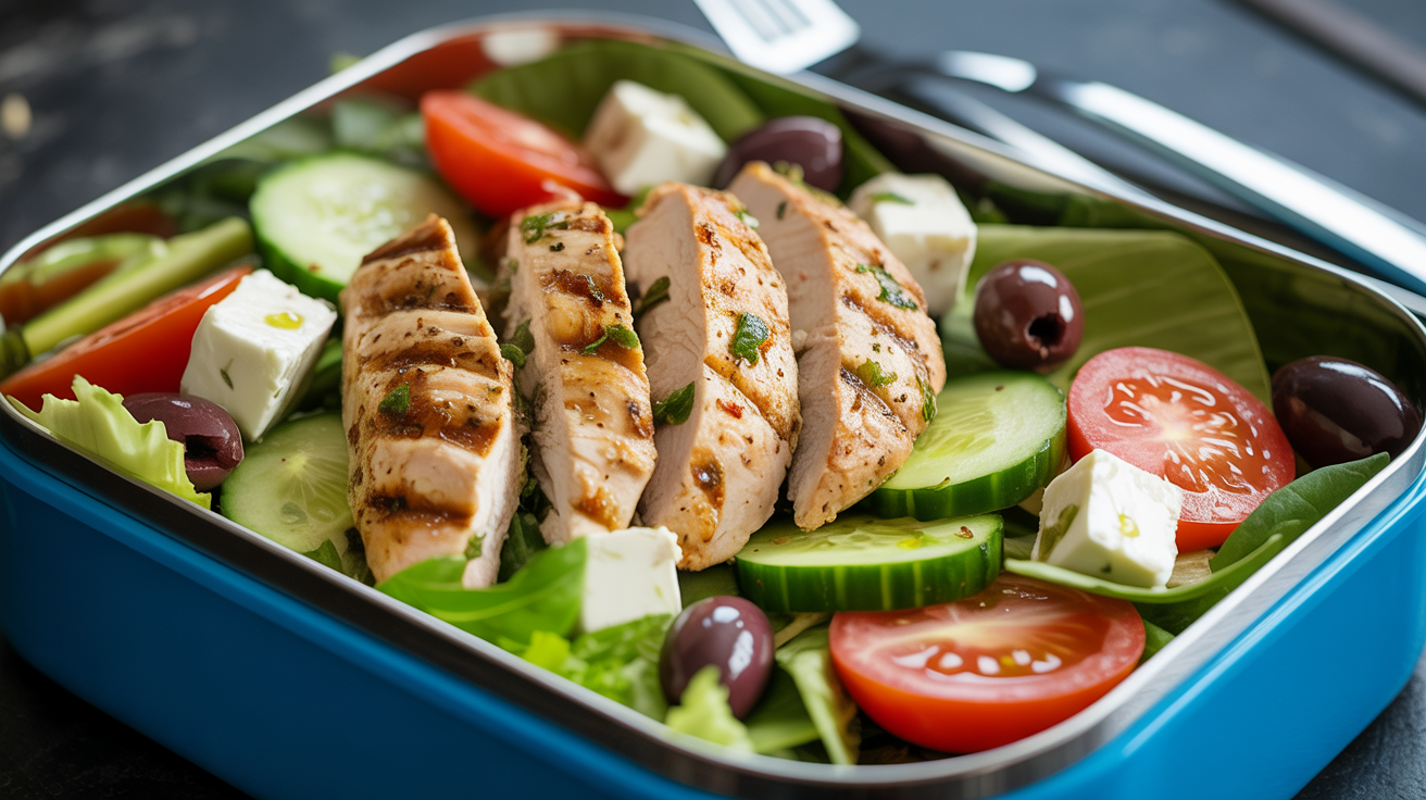 Salada Grega com Frango na Marmita