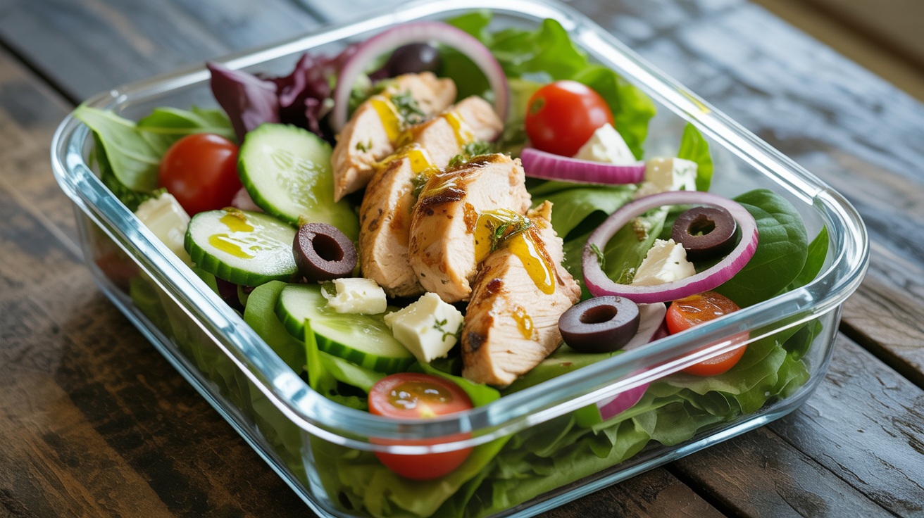 Salada Mediterrânea com Frango na Marmita