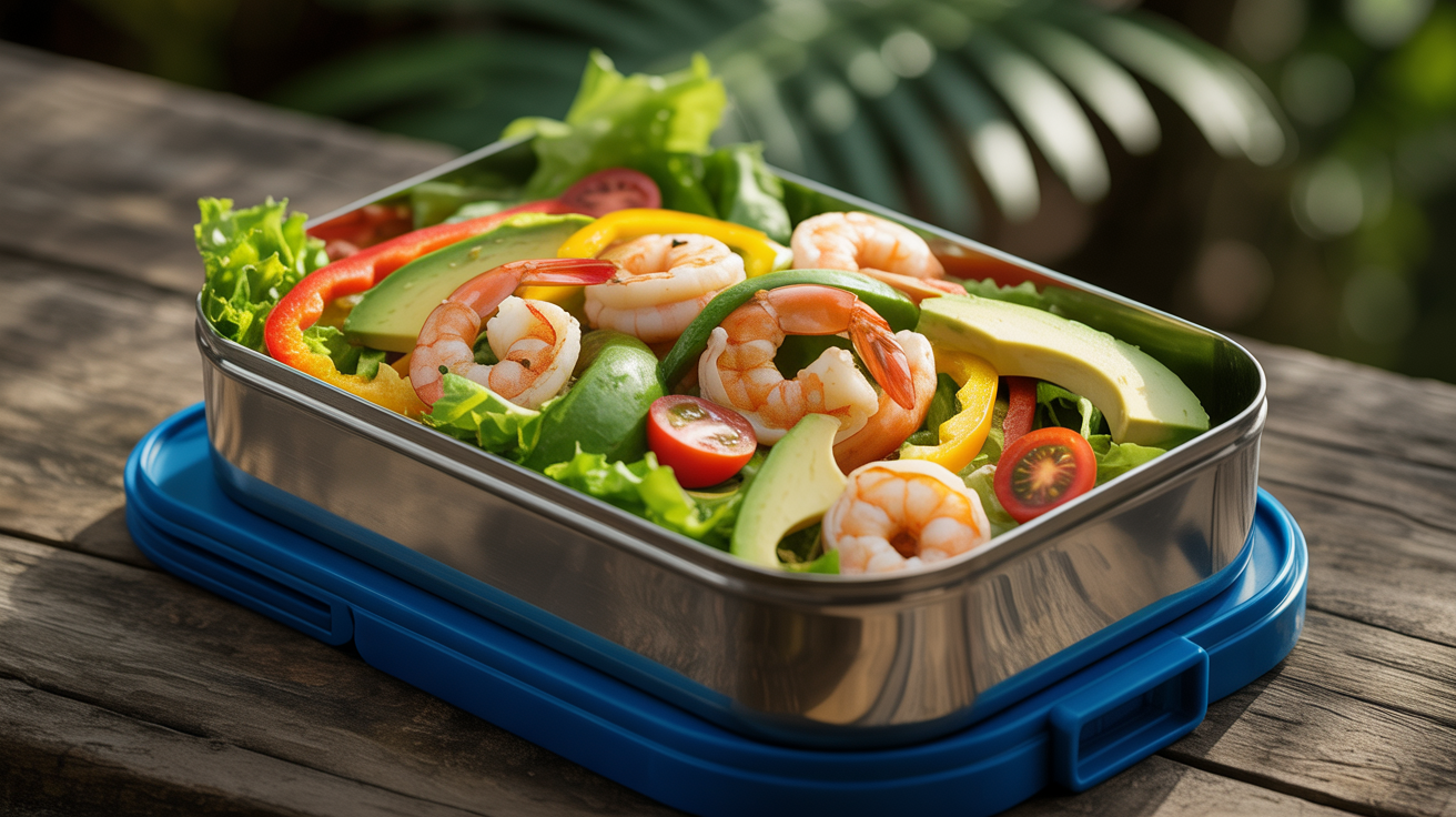 Salada Tropical com Camarão na Marmita