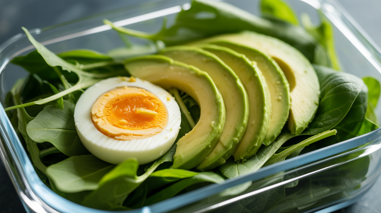 Salada Verde com Ovo e Abacate na Marmita