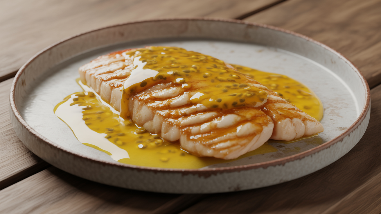 Tilápia grelhada com molho de maracujá e mel