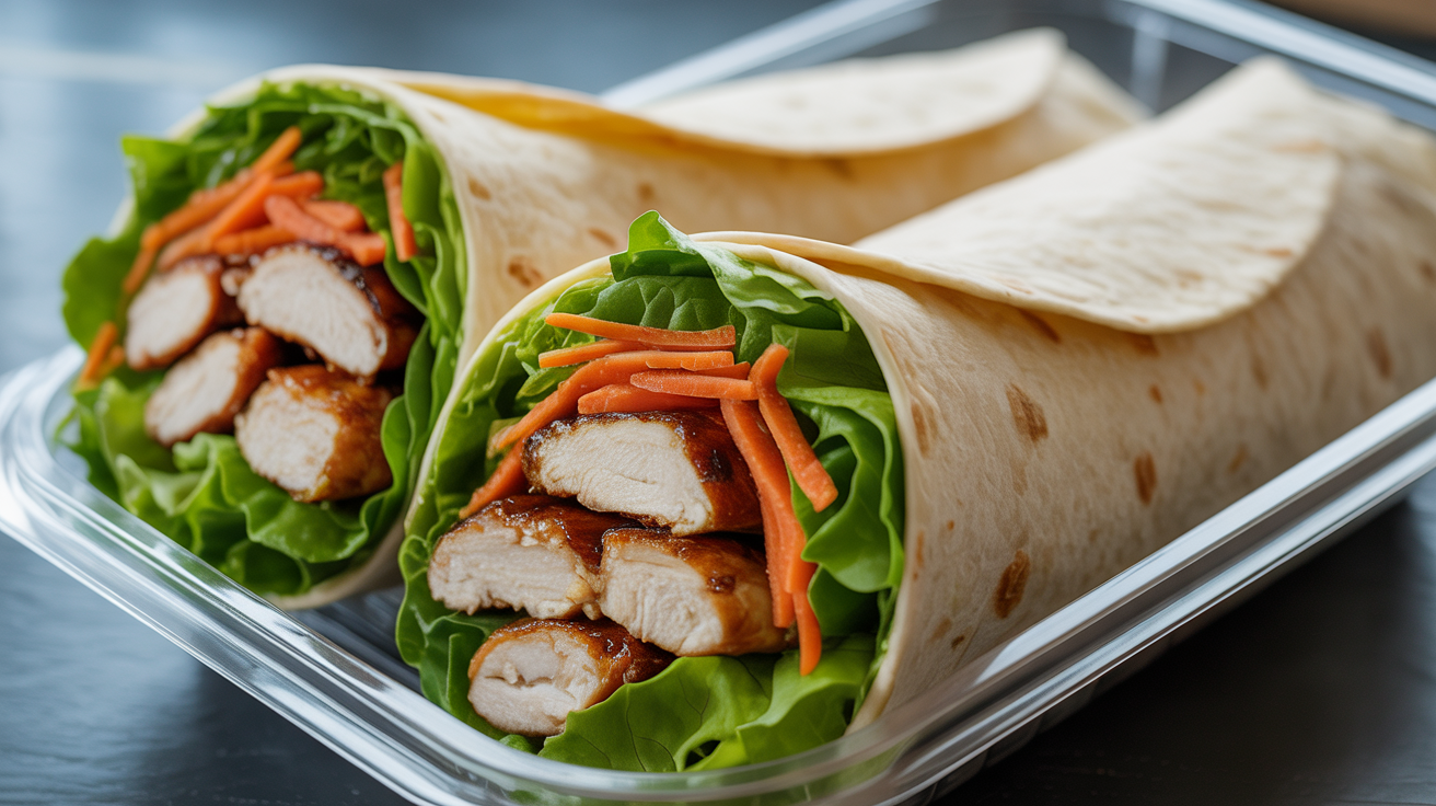 Wrap integral com frango, alface e cenoura ralada (marmita fria)