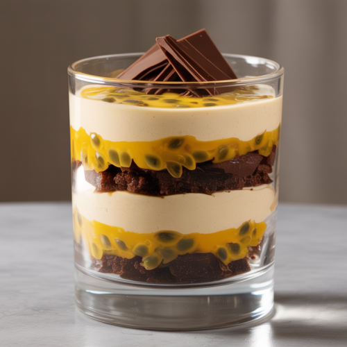 Copo da Felicidade com Brownie, Mousse de Maracujá e Brigadeiro