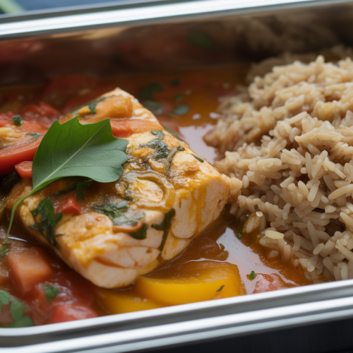 Moqueca de peixe light com arroz integral na Marmita