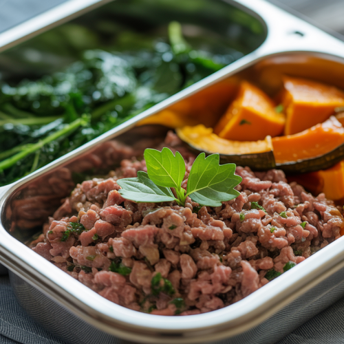 Picadinho de carne magra com abóbora assada e couve na Marmita