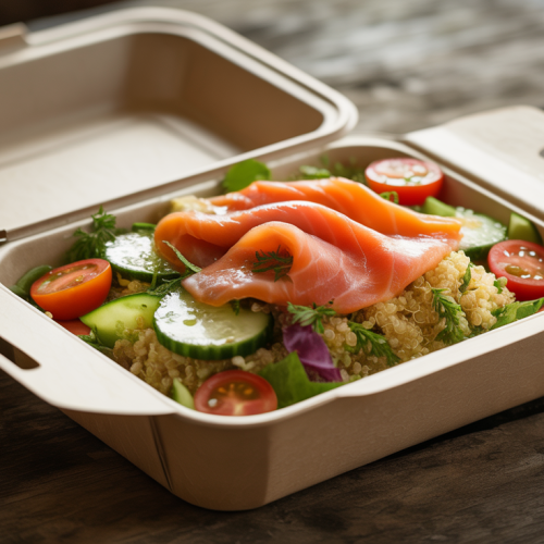 Salada de Quinoa com Salmão Defumado na Marmita