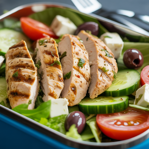 Salada Grega com Frango na Marmita