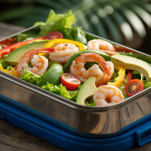 Salada Tropical com Camarão na Marmita
